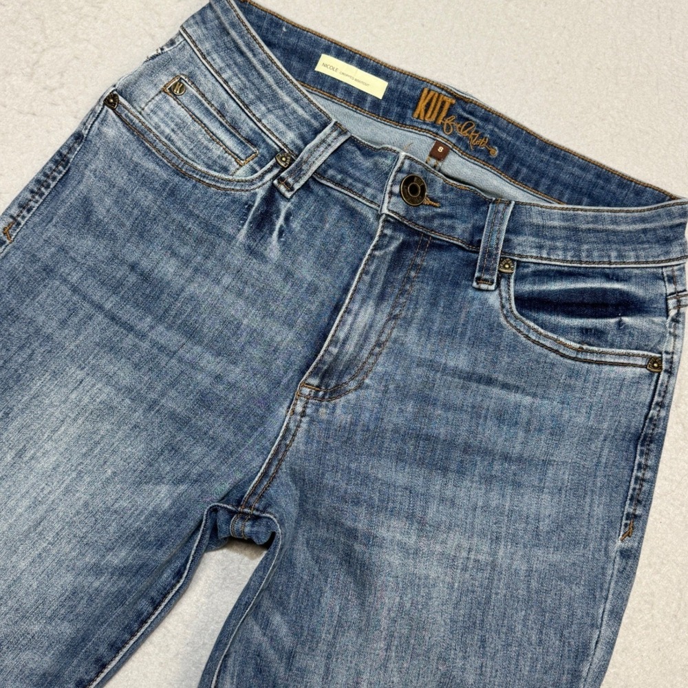 KUT FROM THE KLOTH Nicole Cropped Bootcut Jeans Women 8‎ Blue Raw Hem KP1968MA1R
